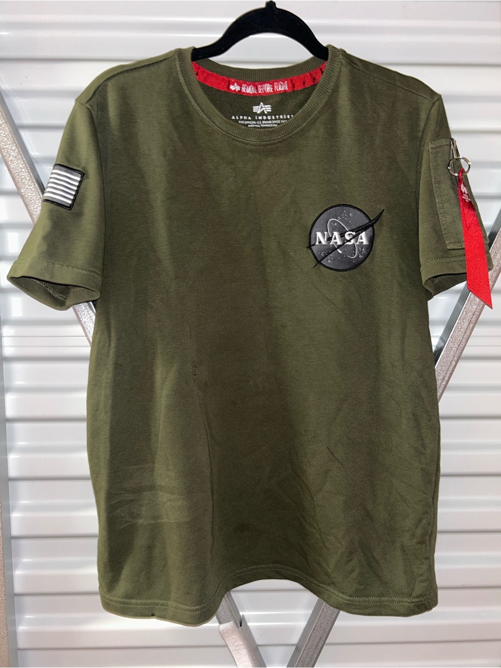 Alpha Industries Olive Green Short-Sleeve NASA Patch Tee with Red Tag